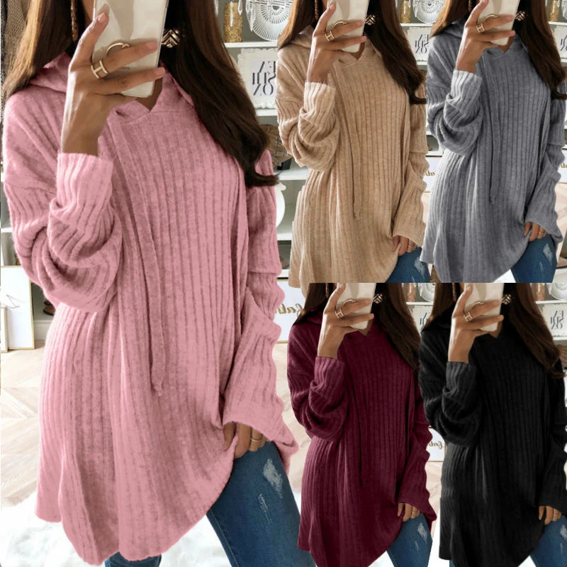 

Liva girl New Autumn Winte Women Long Sleeve Hooded Solid Knitted Sweater 2019 Female Keep Warm Sweater Long Loose Sweater
