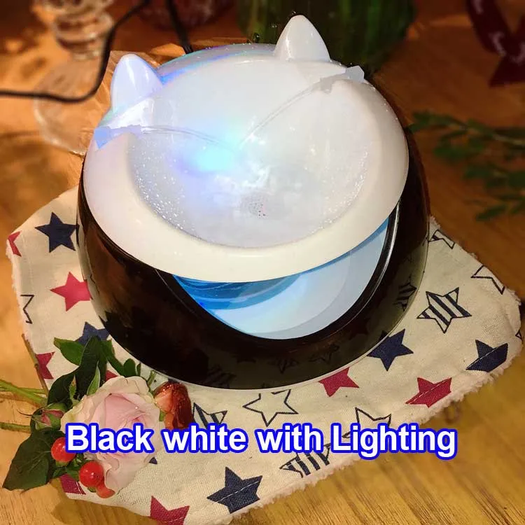 USB Electric Water dispenser Automatic Luminous Pets Water Fountain for Cats Fountain Dogs Drinking Bowls for Cat - Цвет: Black white lighting