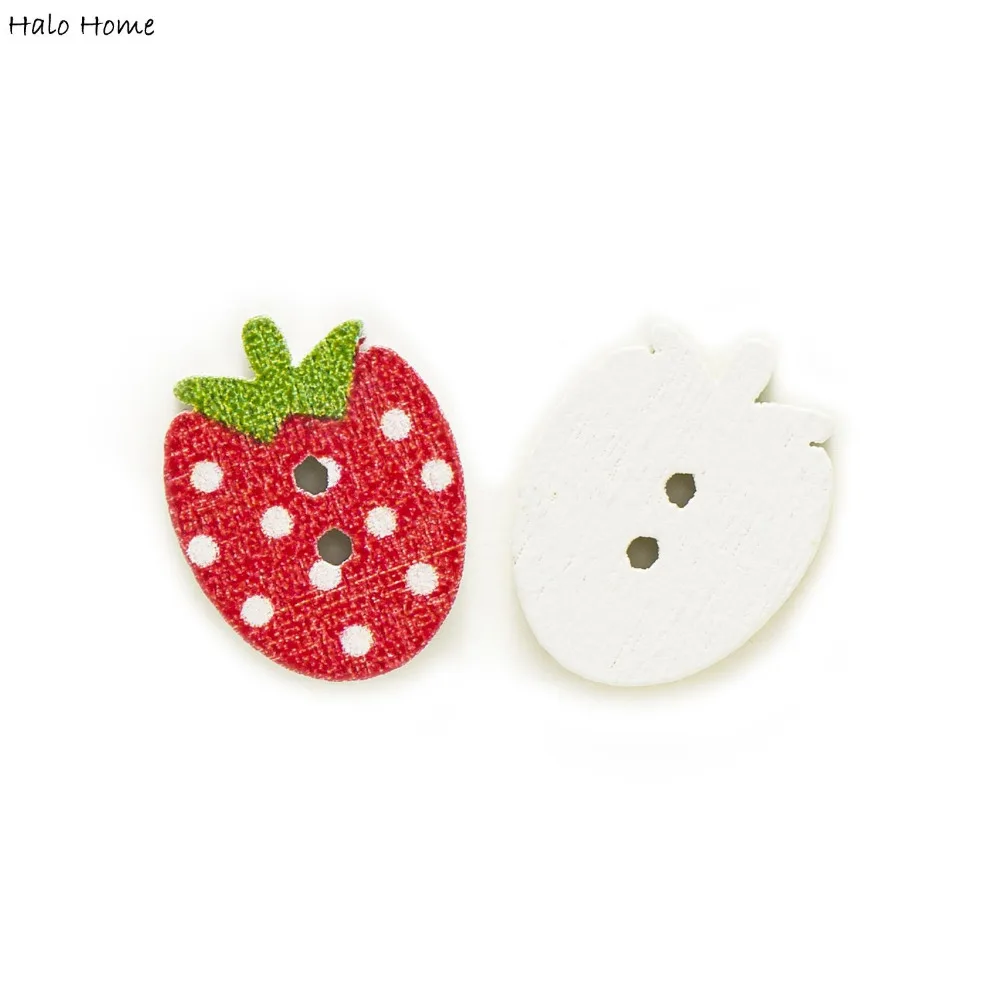 50pcs 2 Hole Cute Strawberry Cartoon Wood Buttons Home Sewing Scrapbooking Decor Clothing Card Making DIY 16x12mm 2
