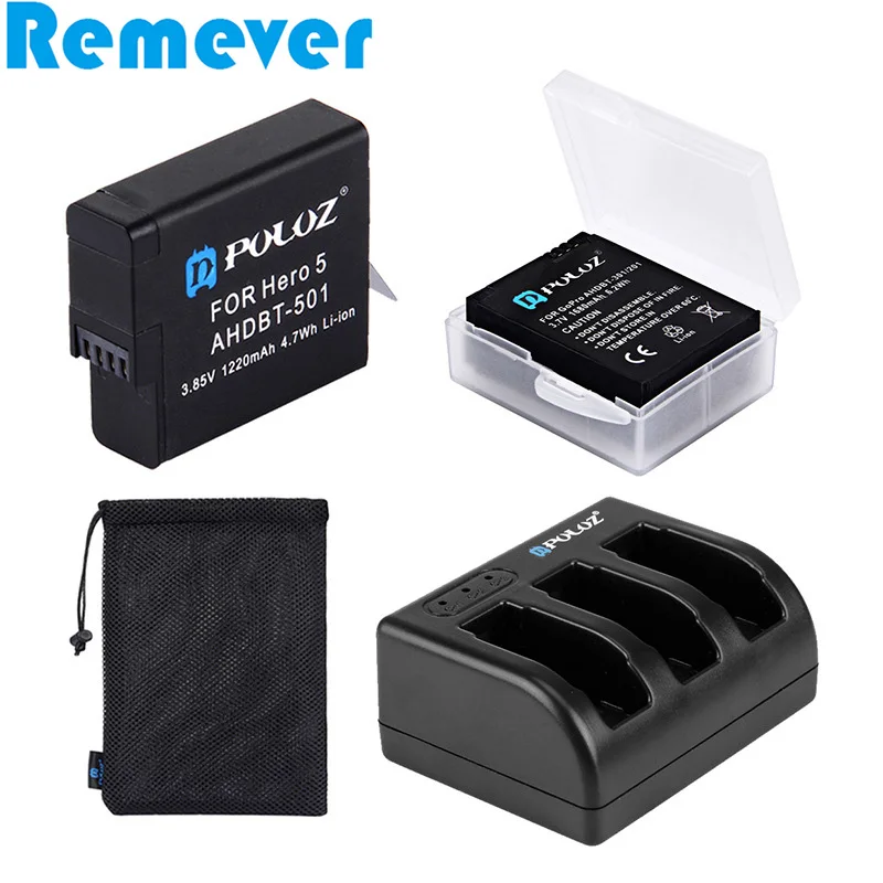 

4 in 1 Charger Kits/ 1PCS 3 Channel Charger+1PCS 1220mAH Battery Kits Accessories for Gopro Hero 5/6 Action Cameras