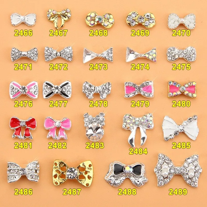 Jóia da Liga Lote Unha Art Liga 3d Colorido Bow Tie Decoração Pedrinhas 8*10 Centímetros Faça Você Mesmo Unhas 24 Projetos 2466 200 Pçs - 3 200 Pçs lote Nail Art Liga 3D