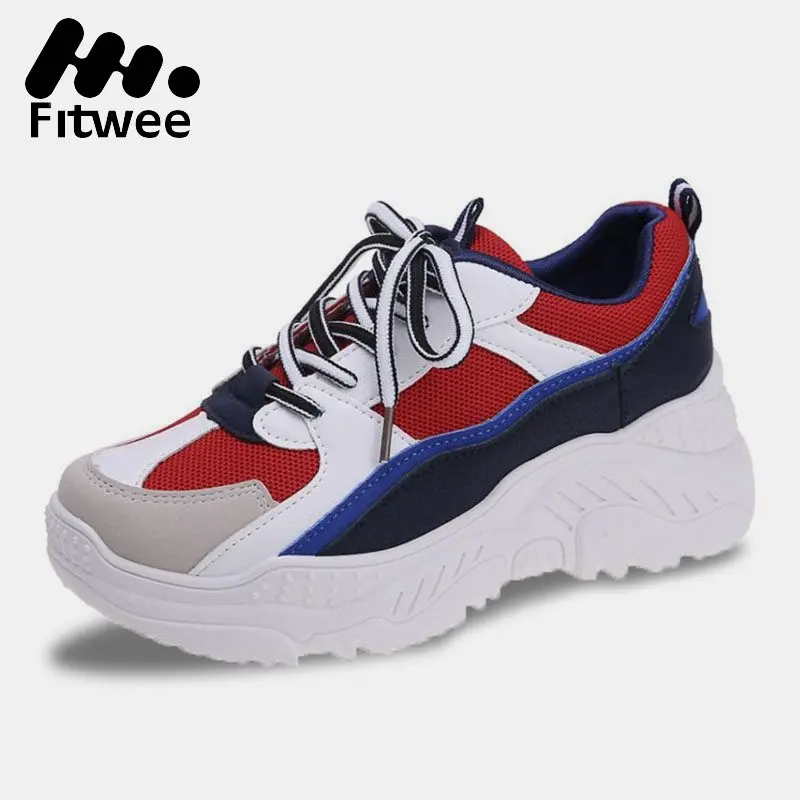 

FitWee Mixed Colors Thick Bottom Fashion Walking Shoes Brand Vulcanized Shoes Women Cross Strap Teen Shoes Size 35-39