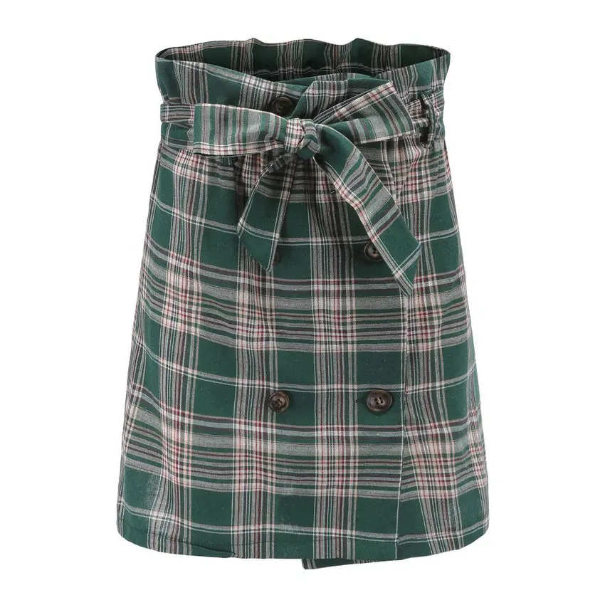 NIKOVE Женская юбка модная с высокой талией зеленая клетчатая хип пуговица для юбки короткая юбка Размер s-xl