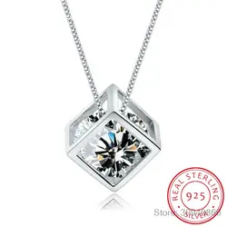 Лидер продаж женское ожерелье Элегантный Кристалл CZ Cube дизайн стерлингов серебряные ювелирные изделия 925 кулон для женщин V00408H