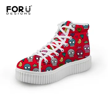 

Cute Red Skull Cartoon Zombie Print High Top Platform Shoes,Fashion Women Casual Shoes Breathable,Height Increasing Canvas Shoe