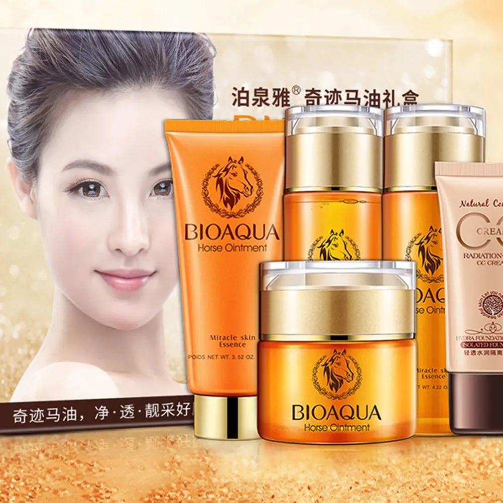 5Pcs Face Skin Care Set Kit Korea Horse Oil Miracle Facial Cream