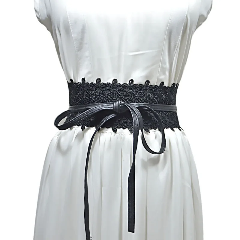 Новый Для женщин Свадебные ремни платье кружева кружево широкий пояс группа черный, белый цвет модные дамы галстук из мягкой ткани пояса