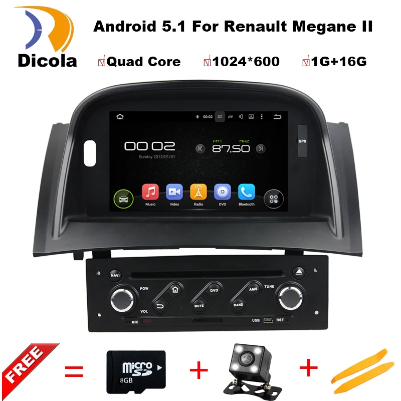 

8 inch 1 Din 4 Core Android 5.1 1024*600 Car DVD Player For RENAULT Megane II 2004-2009 Car Audio Stereo Radio Multimedia Player