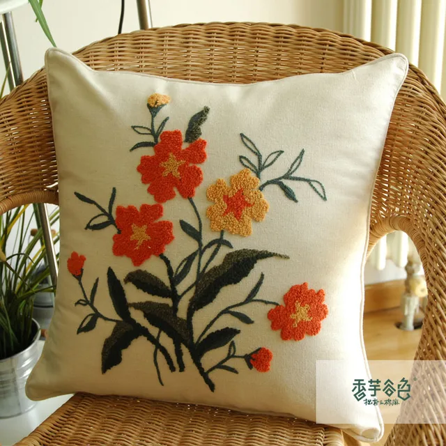 Chinese Handmade Embroidered Pillow Cases Flower Throw Pillow Case