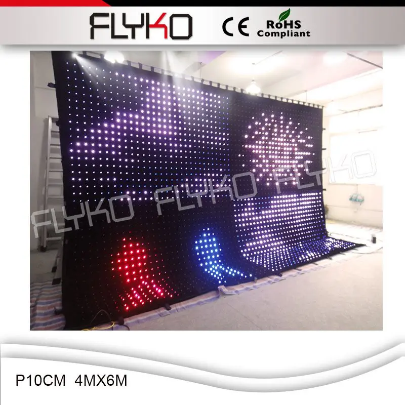 

CE ROHS Flyko stage decoration light DMX P10 screen display video flexible led curtainp10cm 4mx6m led curtain