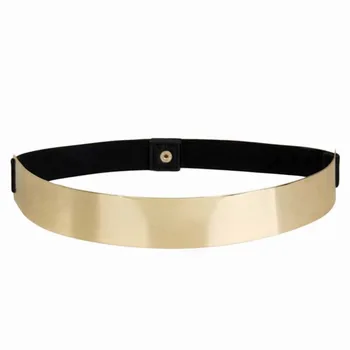 

Women Adult Fashion Well-matched Elastic Metal Waist Slimming Belt Metallic Solid Bling Gold Plate Slim Simple Band Body Shaper
