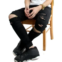 New brand Hi-Street For Men Ripped Biker Jeans Motorcycle Skinny Slim Fit Black Denim Pants Destroyed swag Joggers kanye west