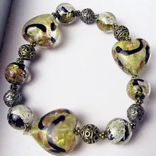 На заказ ручная работа стеклянная Золотая фольга в форме сердца Статуэтка бусины для свадебной вечеринки стеклянный Шарм браслет аксессуары женские ювелирные изделия подарок