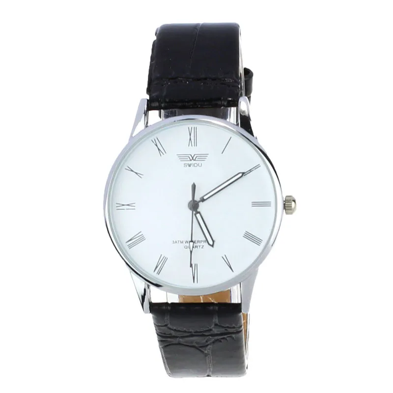 

Genvivia 2019 Large Dial Military Quartz Men watch Classic Mens Roman Number Quartz Electronic Leather Wrist Watch White #w20