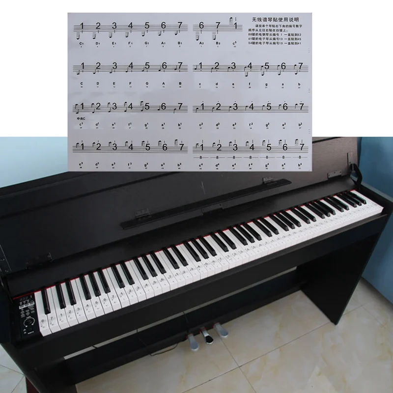 

Piano Sticker Transparent Piano Keyboard Sticker 54/61 Key Electronic Keyboard 88 Key Piano Stave Note Sticker for White Keys