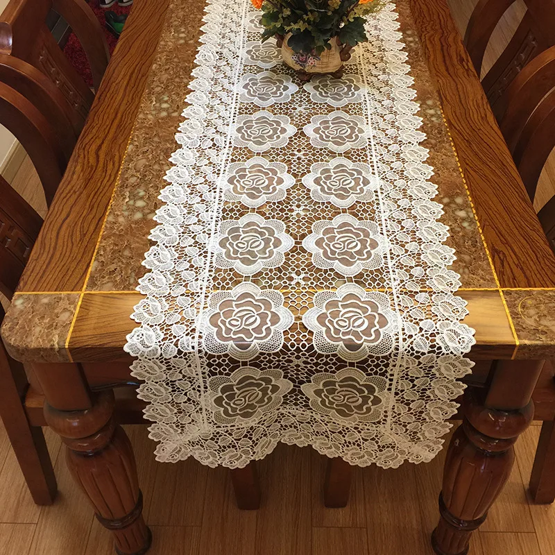  Lace Rose Flowers Tablecloth Towel Home Kitchen Room Decoration Dinning Coffee Table Cloth Hollow E