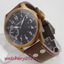 43mm Corgeut Black Dial Sapphire Glass Bronze plated Case Luminous Hand Fashion 17 Jewels 6497 Hands winding movement mens Watch romantic sweet 44mm corgeut black dial luminous marks sapphire glass leather strap luxury brand 6497 hand winding men s watch