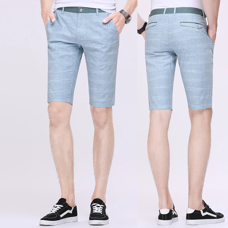 Nueva moda para hombre de Pantalones cortos 2017 hombres del verano Pantalones cortos hombre elegante Plaid playa Pantalones hombres cortos Pantalones 29 ~ 38|men short pants|short pantsmen linen