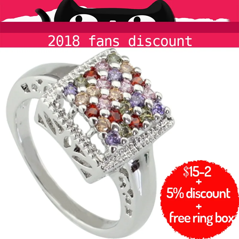 

925 Silver Engagement Rings for Women Square Multicolor Cubic Zirconia Ringen Trendy Christmas Gifts Free Ring Box Dropshipping