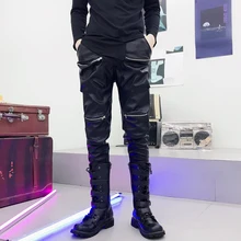 Новая мужская одежда стилист волос GD Мода ночь для певицы для сцены костюм повседневные кожаные брюки певицы костюмы