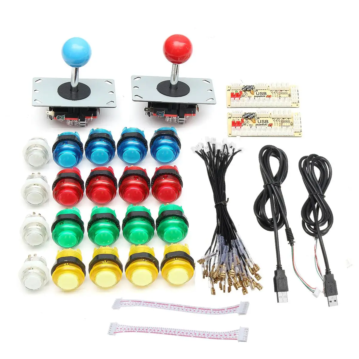 DIY Joystick Arcade Kits 2 Players With 20 LED Arcade Buttons + 2 Joysticks + 2 USB Encoder Kit + Cables Arcade Game Parts Set DIY Joystick Arcade Kits 2 Players With 20 LED Arcade Buttons + 2 Joysticks + 2 USB Encoder Kit + Cables Arcade Game Parts Set