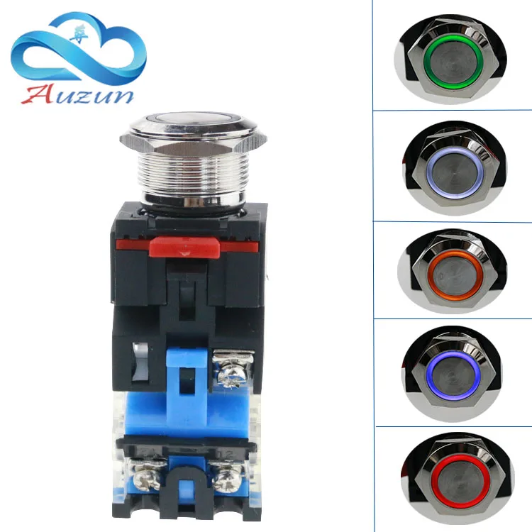 

22 mm metal buttons with lamp self-locking 3V.6V.12V.24V.36V.110V220v.380v waterproof rust red, green and yellow blue and white