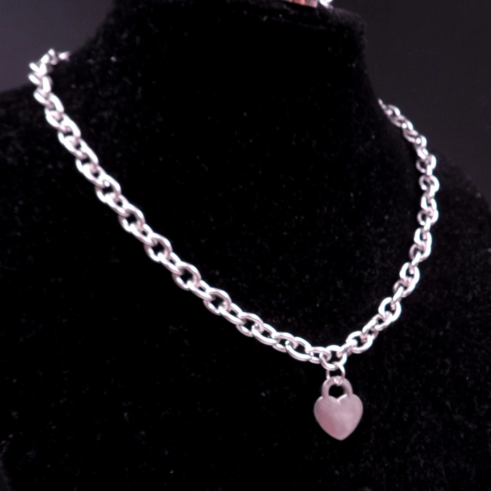 Stainless Steel Fashion Design Lover Heart Necklace Pendant Oval Chain