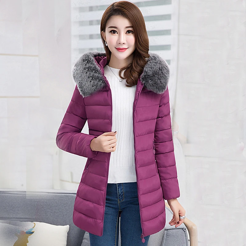 gris Fourrure Fausse Grande Coton army 6xl En Capuche À Casaco marine Veste rouge Bleu Long Neige Manteau Hiver 2017 Green Qh0601 Parka Femme bourgogne Taille Nouveau pourpre Col Noir 1rqaw71P