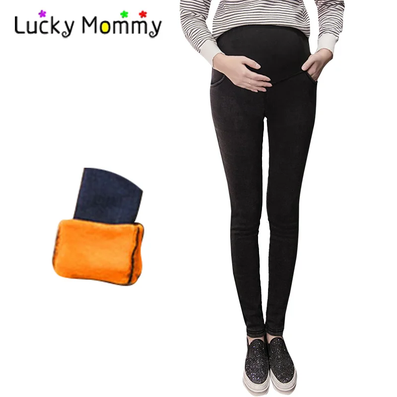 2017 Autumn Winter Warm Maternity Jeans Denim Pants Elasticity Trousers Plus Velvet Maternity Clothes for Pregnant Women