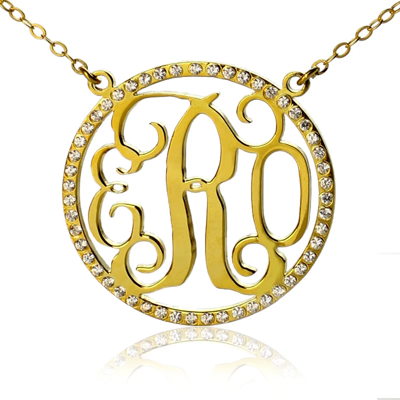 

AILIN Personalized Name Circle Necklaces Gold Color Monogram Initails Necklace with Zircons Fashion Jewelry To US 2 weeks