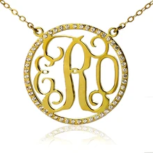 Personalized Name Circle Necklaces Gold Color Monogram Initails Necklace with Zircons Fashion Jewelry To US 2 weeks