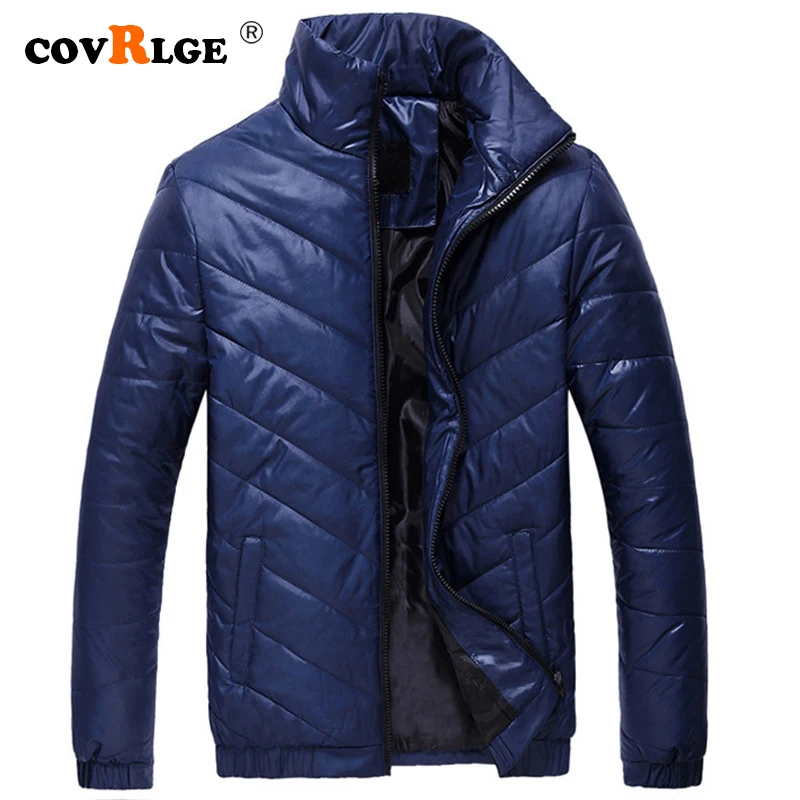 

CovrlgeBrand Men Parka Cotton Padded Winter Jacket Coat mens warm jacket Solid color Stand Collar Zipper Thick Coat Men MWM073