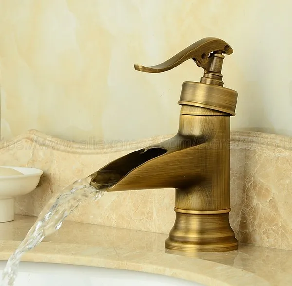 Single Lever waterfall Bathroom Basin Faucet Brass Antique Hot and Cold bathroom Sink Mixer Taps zan007
