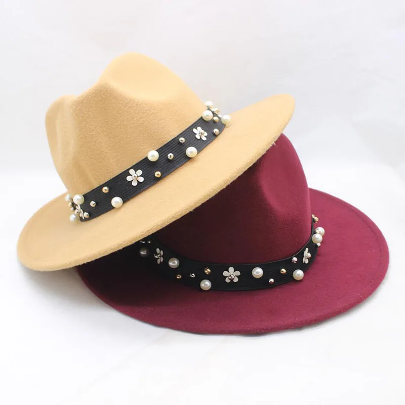 

BING YUAN HAO XUAN Retro Women Ladies Fedora Hat Felt Hat For Women Autumn Winter Woolen Jazz Hat Imitation Flat Brim Bowler