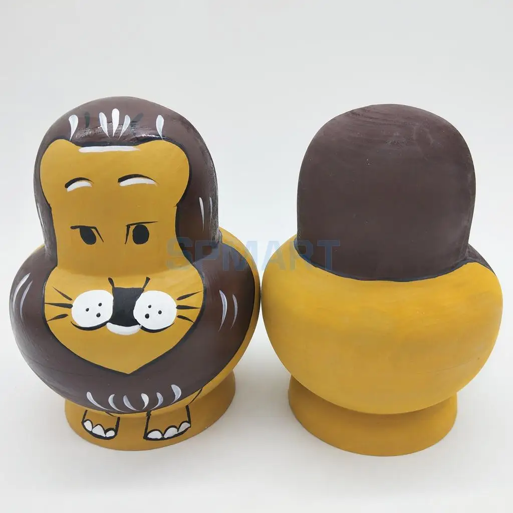 10Pcs Wooden Russian Nesting Dolls Toy Handmade Matryoshka Babushka Cartoon Animals Lions Pattern Dolls Christmas Gifts