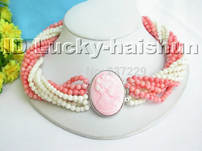

Wholesale XSZ2014 ^^AAA 10Stds natural pink white coral necklace lseashell
