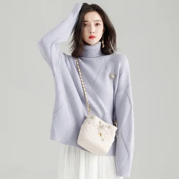 

Sets turtleneck women fall and winter warm twist 2019 new hirsute line loose knitted sweater