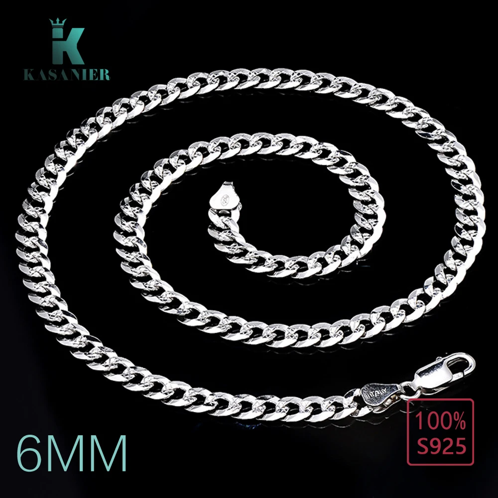 

Customize 100% Real 925 Sterling Silver 6MM Men Chain Necklace Figaro Chain Necklace Men Jewelry Fashion Accessories Original