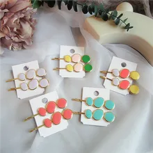 AOMU 1 шт., Япония, Корея, смола, эмаль, геометрические, неправильные, круглые заколки для волос, для женщин, разноцветный яркие заколки для волос, металлический зажим для волос, аксессуары для волос
