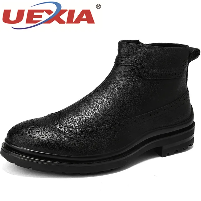 

UEXIA New Handmade Fur Cotton Men Leather Winter Boots High Quality Snow Men Boots Ankle Boots For Men Business Dress Shoes Men