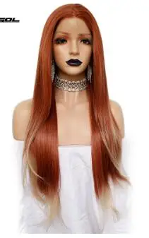 ANOGOL 350 Рыжий медный красный длинный прямой средняя часть синтетический парик на кружеве для черных женщин белые парики из натуральных волос - Цвет: Оранжевый
