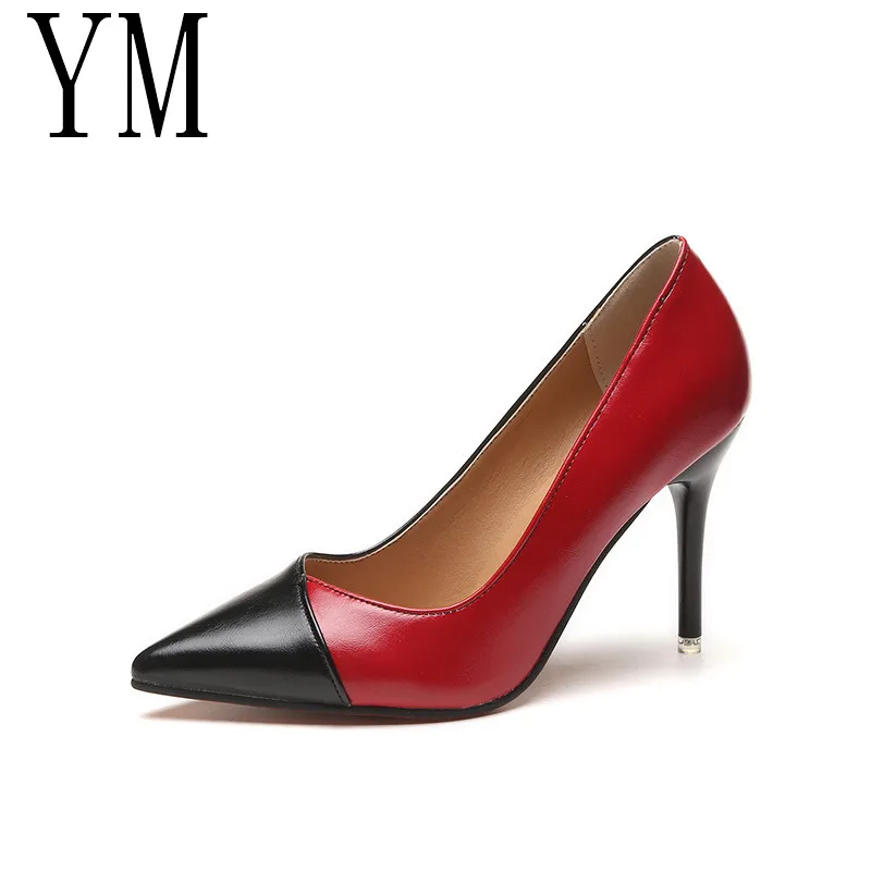 2018 Women Pumps OL Fashion Spell Color High heels Single Shoes Female Spring Summer Patent leather Wedding Party shoes Woman