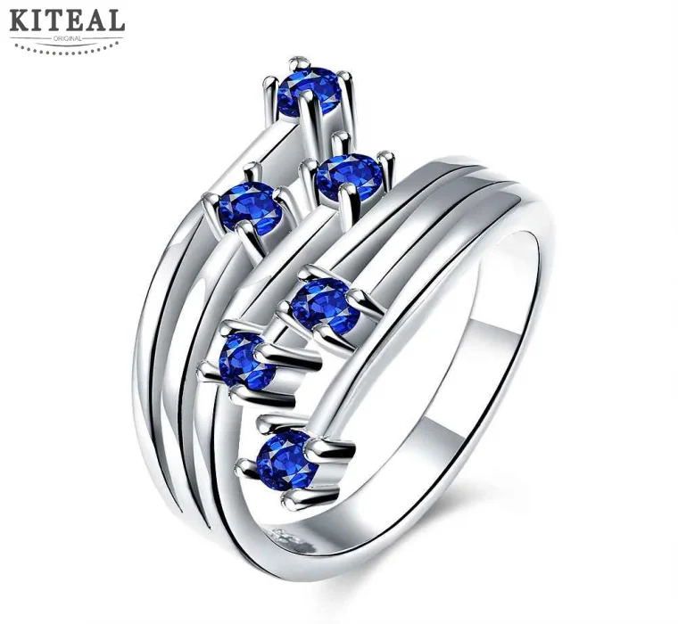Newest silver engagement ring blue crystal ring Meteor insets aneis women jewelry display-in