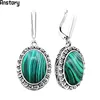 Big Oval Flower Pendant Malachite Earrings For Women Antique Silver Plated Party Fashion Jewelry TE391 ► Photo 2/6