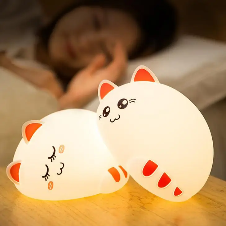 

Silicone Touch Sensor LED Night Light For Children Baby Kids 7 Colors 2 modes Cat LED USB LED Night Lamp