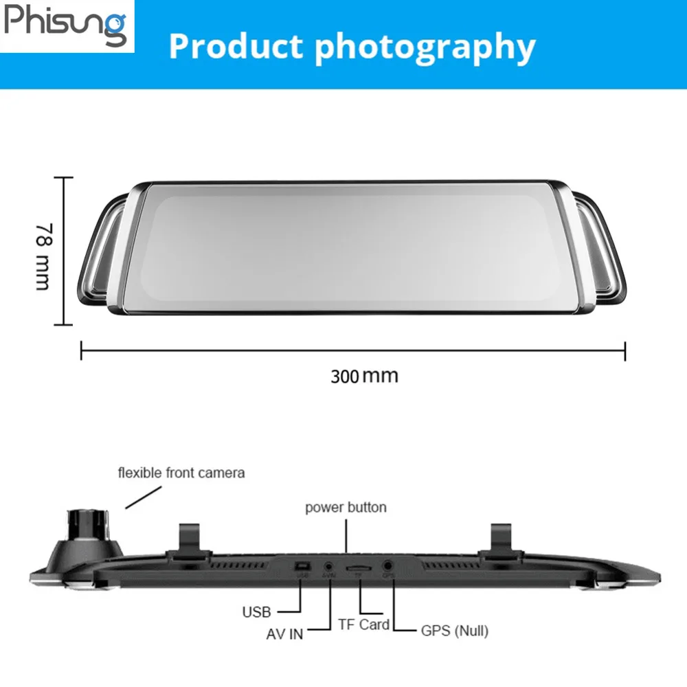 Phisung G900 9,3" FHD 1296P Автомобильное зеркало заднего вида DVR камера двойной объектив поток медиа видеорегистратор ночного видения