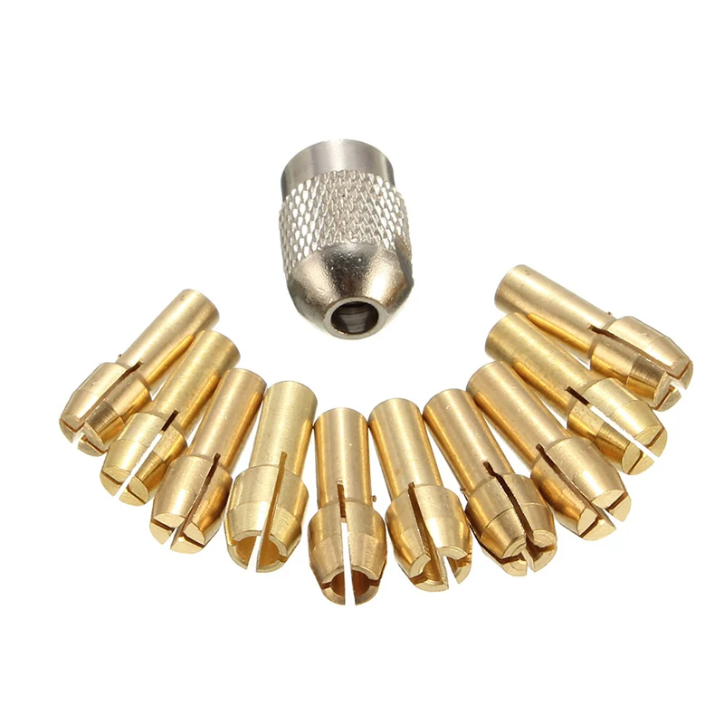 

10Pcs Brass Drill Chuck Collet Bits For Rotary Tool 0.5-3.2mm 4.3mm Shank with One Copper Nut