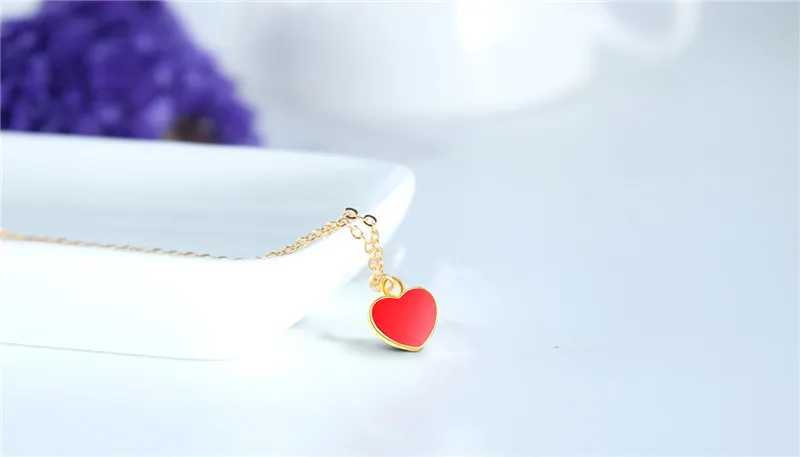 Classic Little Red Heart Clavicle Necklace Gold Color Jewelry Love Heart Pendant Necklaces For Women Jewellery bijoux femme k136 (5)