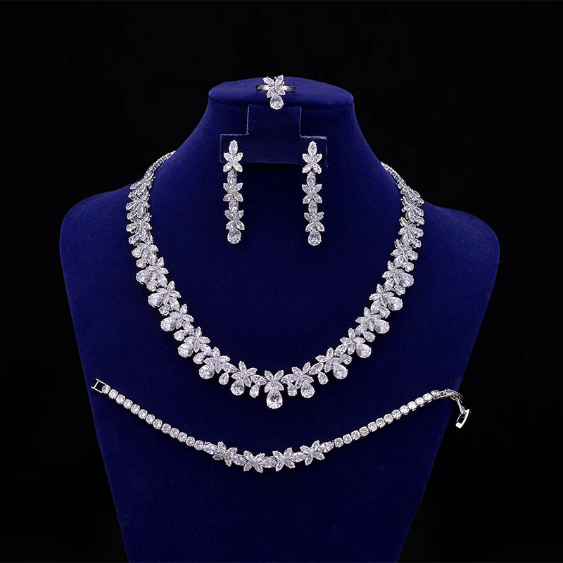 

Jewelry Sets Bridal 4pcs Ladies Wedding Party Accessories Stainless Steel Fashion BN7675 With Zircon Vintage Dubai Jewelry Sets