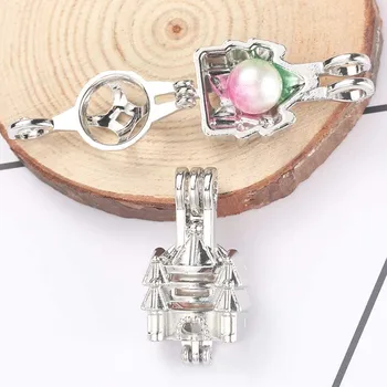 

5pcs Castle Pearl Cages Pendant Jewelry DIY Bead Cage Necklace Aromatherapy Essential Oil Diffuser Box Oyster Pearl Gift